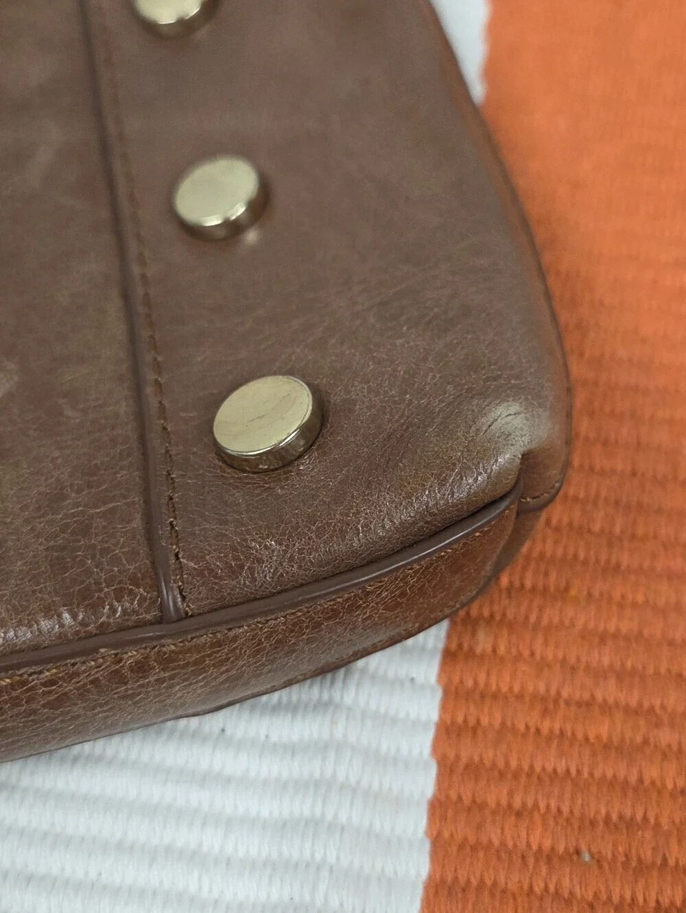 Tommy Bahama Brown Leather Crossbody Bag with Stud Accents